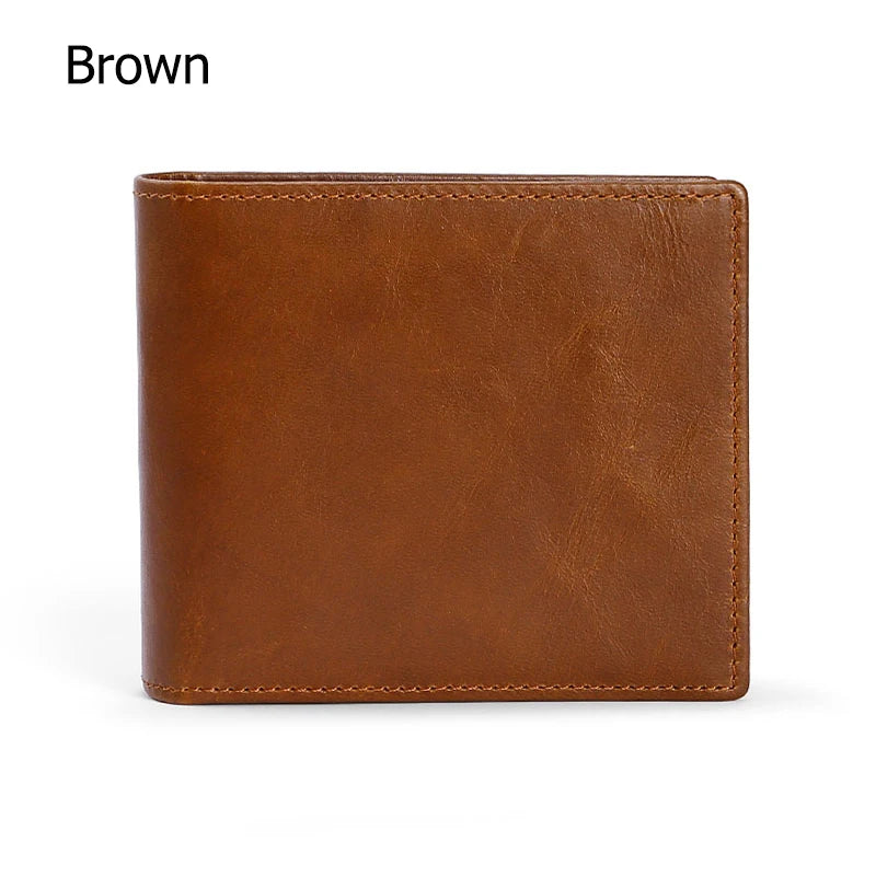 RFID Blocking Men's Oil Wax Skin Wallet Man Vintage Cow Genuine Leather Wallet Male Handmade Billfold Coin Purse Short Wallet