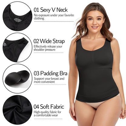 Shapewear for Plus Size Women Tummy Control Shapewear Built-in Bra Shaping Tank Tops Slimming Body Shaper Compression Underwear