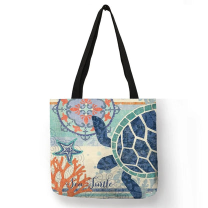 Casual Leisure Totes Bag Women Handbag Marine Animal Sea Turtle Horse Octopus Print Travel Shopping Shoulder Bags for Groceries