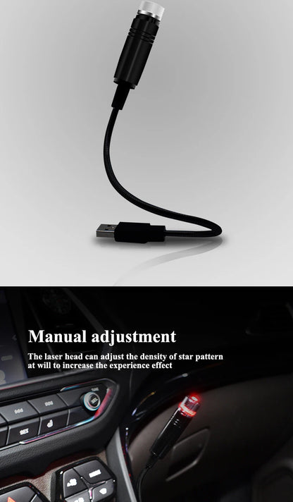 USB Decorative Lamp Adjustable Car Interior Decor Light Romantic LED Car Roof Star Night Light Projector Atmosphere Galaxy Lamp