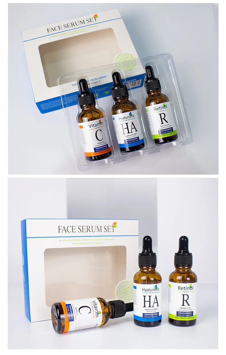 Facial Serums Skin Care Set  Moisturizing Retinol +Hyaluronic Acid + Vitamin C Serum Brightening Firming, & Hydrating Face Serum