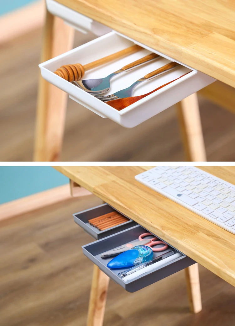 Hidden Drawer Organizer Self-Adhesive Desktop Small Drawer Cabinet Under Table Hidden Drawer Office Home Storage Tools