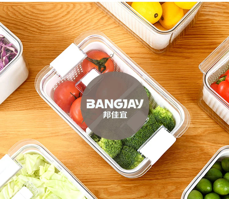 Fridge Storage Box Refrigerator Fresh Vegetable Fruit Boxes Drain Basket Storage Containers With Lid Kitchen Tools Organizer