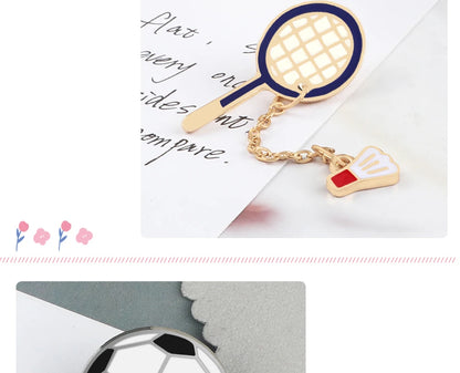 Sports Ball Series Brooch Soccer Basketball Ping Pong Enamel Pin with Chain Cartoon Fashion Accessories Denim Badge Jewelry Gift