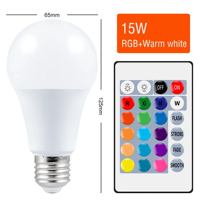 E27 Smart Control Lamp Led RGB Light Dimmable 5W 10W 15W RGBW Led Lamp Colorful Changing Bulb Led Lampada RGBW White Decor Home
