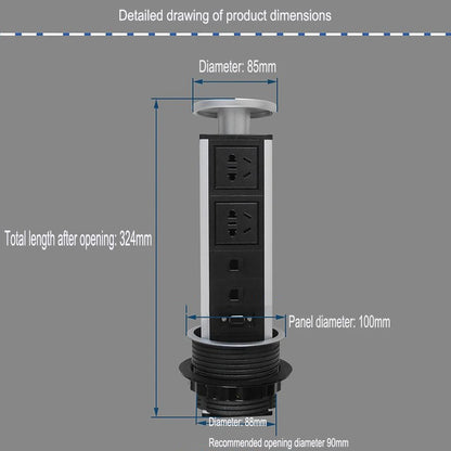 Pop up the socket; Embedded desktop socket; 3-digit AC power USB-A/C Supercharging PD 20W; Used for conference desks, kitchen an