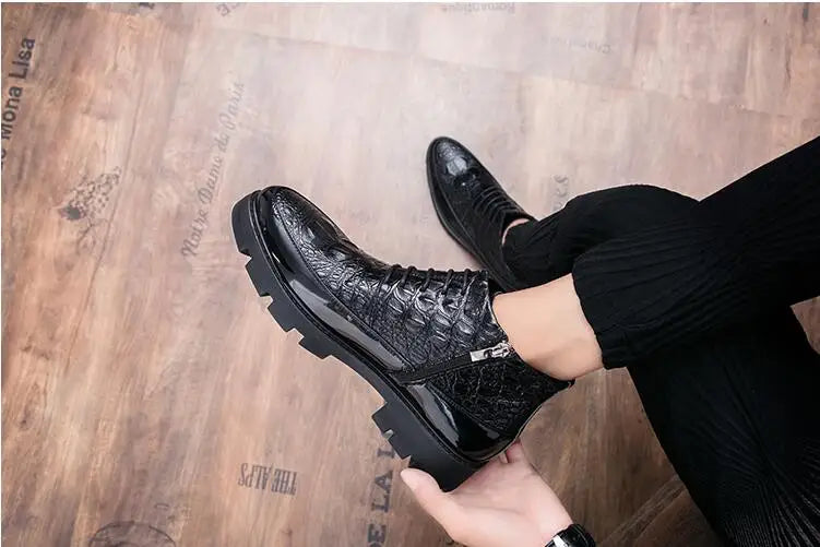 Male patent leather Moccasins shoes High top italian formal dress brogue oxford wedding Business  shoes boots 2021