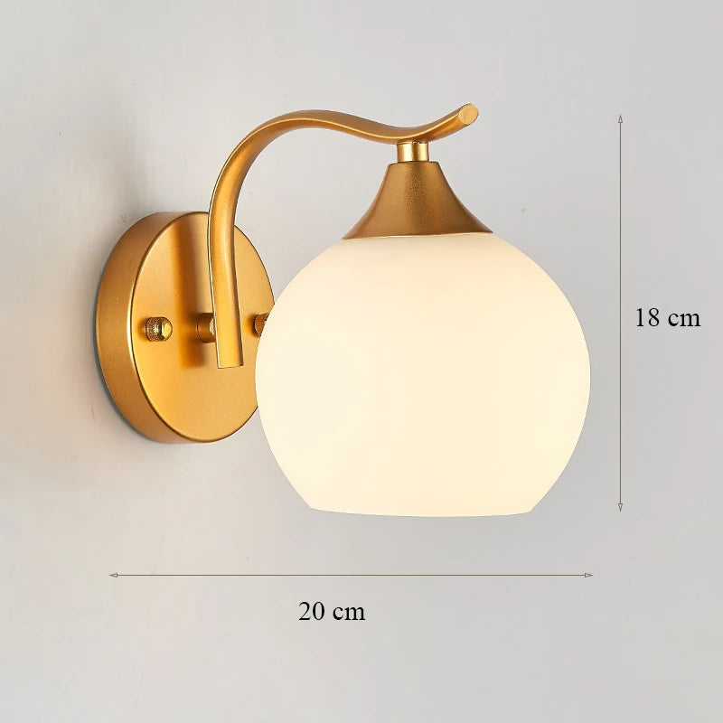 Decorative Modern Wall Lamp with Glass Shade Bedside Bedroom Loft Design Up Down Iron Led Wall Lights Gold for Home Mirror E27