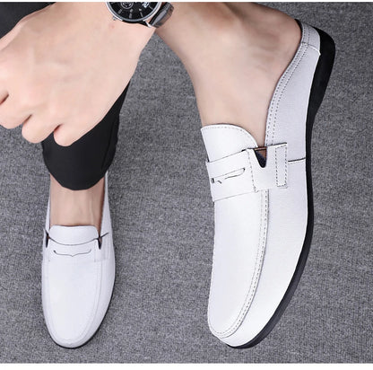 Quality Men Slippers Leather Men Mules Half Shoe Loafers Moccasins Outdoor Non-slip Black Beach Sandals Slides Zapato Hombre