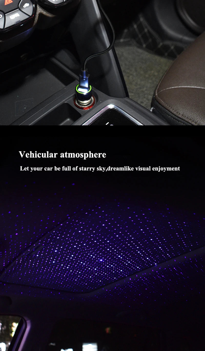 USB Decorative Lamp Adjustable Car Interior Decor Light Romantic LED Car Roof Star Night Light Projector Atmosphere Galaxy Lamp