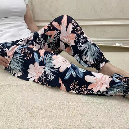 Women's Casual Print Palazzo Pants, Loose Sleep Pyjama Pants, Wide Leg, Thin Shorts, Cropped Pants, Summer Outdoor, ouc1143