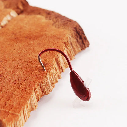 Fishing Overturned Hook 45 Degree Inclined Hole Through Traditional Barbed Hooks Red Worm Jig Head Lot 10 Pieces Sale