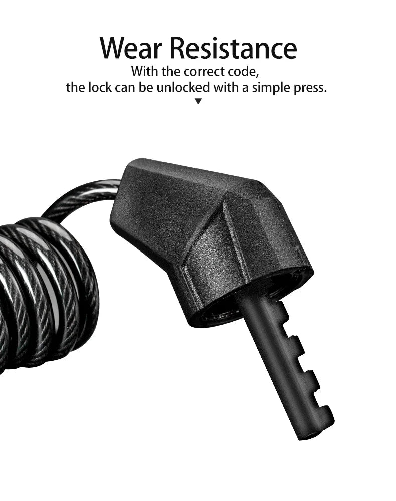 ROCKBROS Mini Password Lock Anti-theft Bicycle Durable Steel Wire Lock Helmet Lock Chain Bike Frame Lock Bike Accessories