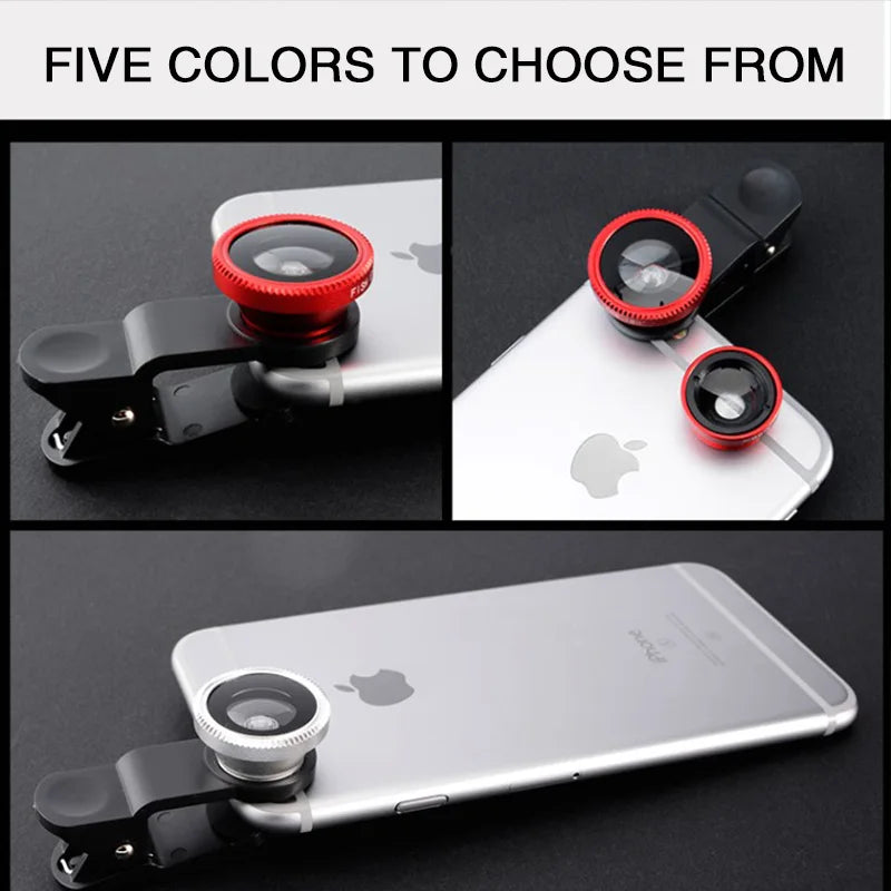 3 in1 Fisheye Phone Lens 0.67X Wide Angle Zoom Fish Eye Macro Lenses Camera Kits With Clip Lens Kits On The Phone for Smartphone