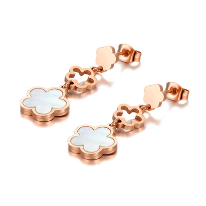 Trendy Stainless Steel White Shell Plum Flower Bohemia Party Earrings For Women Original Design Jewelry kolczyki