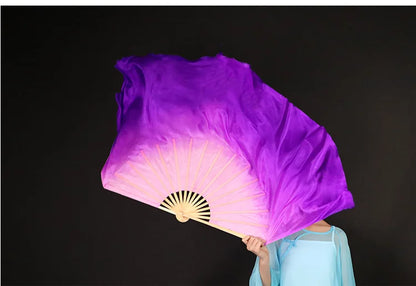 Chinese Classical Dance Hand Fan Large Yangko Dancing Silk Fan Lengthened Gradient Color Foldable Fans Performance Props