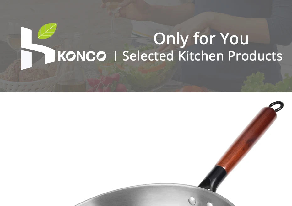 Konco Handmade Iron Wok Traditional Cookware Iron Pot Non-coating Healthy Wok Gas Cookware-30/32/34CM