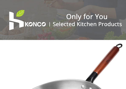 Konco Handmade Iron Wok Traditional Cookware Iron Pot Non-coating Healthy Wok Gas Cookware-30/32/34CM