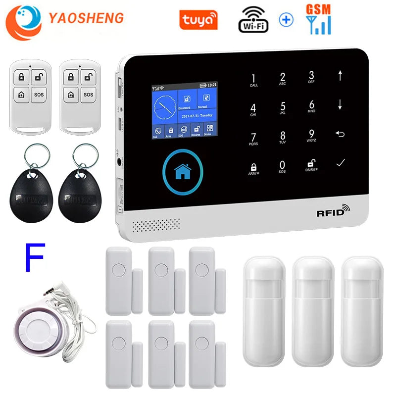Wireless Home Alarm System Tuya Smart Home WIFI 2G GSM Security Alarms For Home With Motion Sensor With Alexa & Google Home