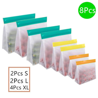 Reusable Food Storage Bag Upgrade Leakproof Top Stand Up Freezer Sandwich Ziplock Bag Silicone PEVA Food Preservation Shut Bag