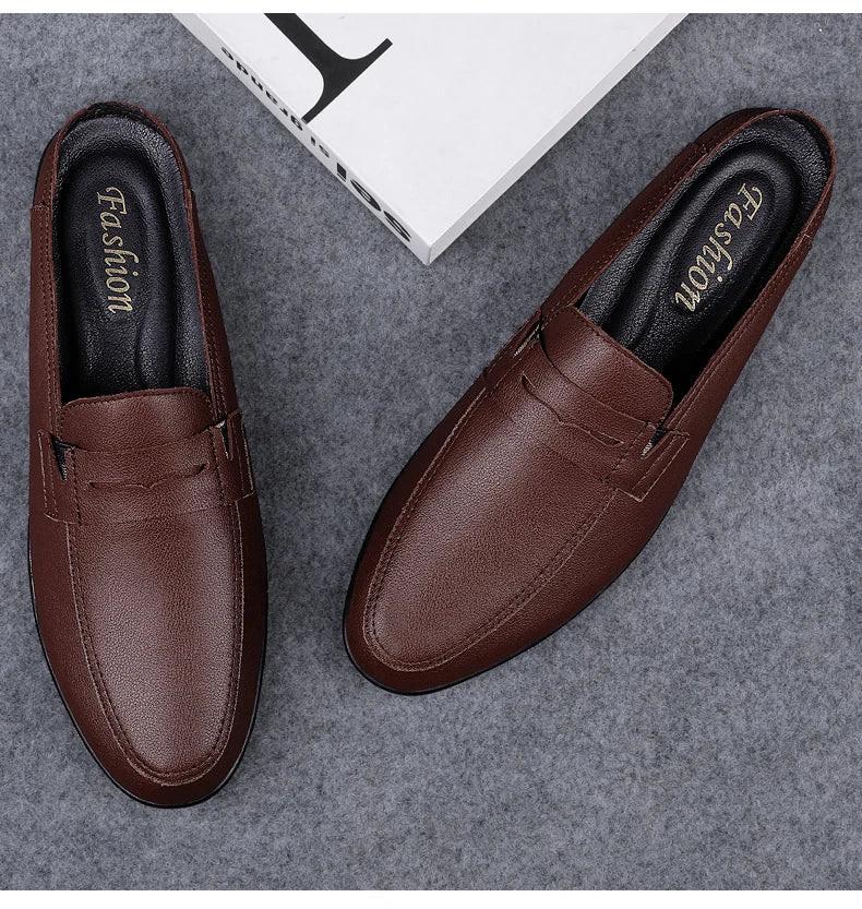 Quality Men Slippers Leather Men Mules Half Shoe Loafers Moccasins Outdoor Non-slip Black Beach Sandals Slides Zapato Hombre