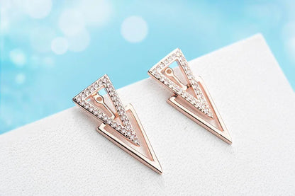 New in 925 Sterling Silver Double Triangle Zircon Stud Earrings For Women Luxury Jewelry Novelties 2023 Trend to Sell