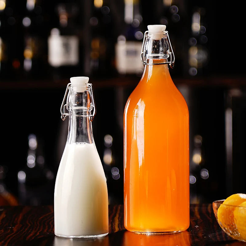 Enzyme Bottle,Bartender Tool,Fresh Lemon Lime Kitchen Oil Bottle,Jars With Lid Seal Buckle Plastic Storage Container Glass