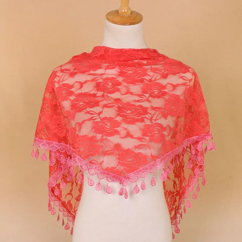 Embroidered Triangle Scarf For Church Shawl Catholic Church Prayer Shawl Sheer Floral Spanish Mantilla Lace Veil Wedding Cape