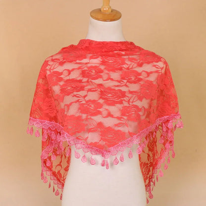 Embroidered Triangle Scarf For Church Shawl Catholic Church Prayer Shawl Sheer Floral Spanish Mantilla Lace Veil Wedding Cape