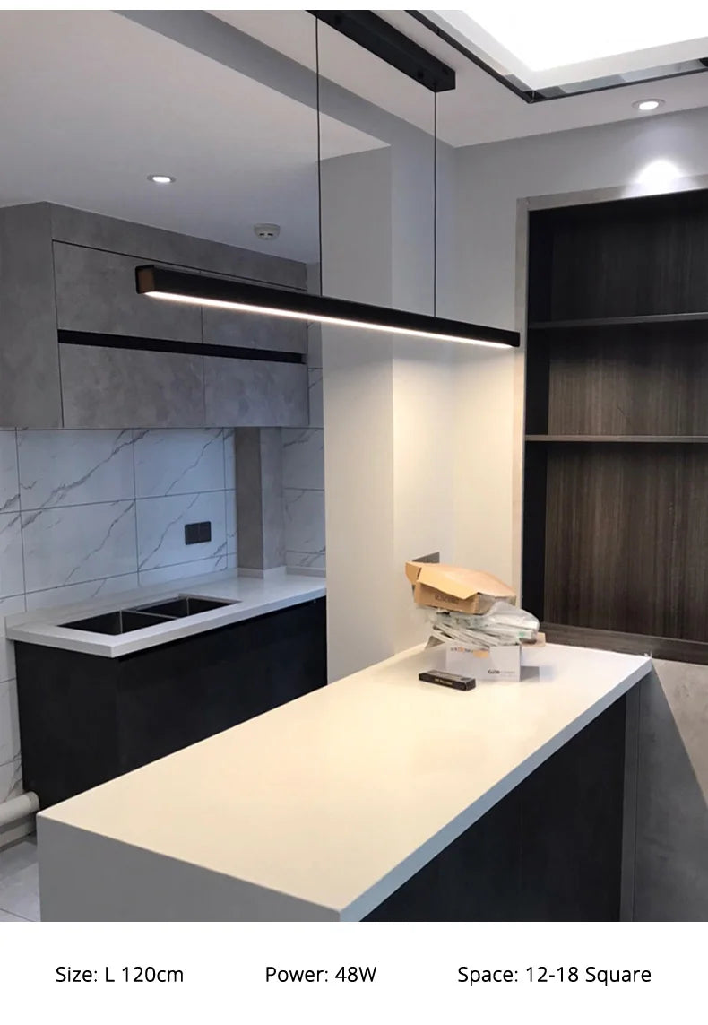 One word minimalist dining room chandelier modern long strip dining table lamp luxury dining room bar table lamp office light