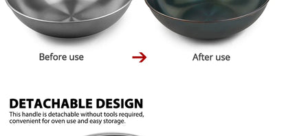 Konco Handmade Iron Wok Traditional Cookware Iron Pot Non-coating Healthy Wok Gas Cookware-30/32/34CM