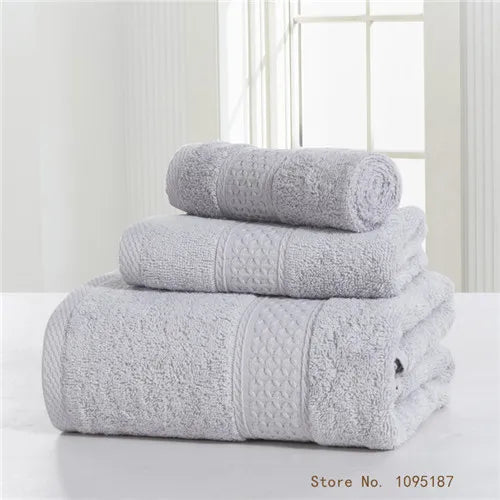 Towel Set 100%Cotton Terry Cloth Face+Bath+Hand Towels for Home Hotel Bath Room Adult Kids, 70*140cm Grey White Beach Towel