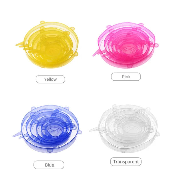LMETJMA 6/12PCS Reusable Silicone Stretch Lids Kitchen Fresh Keeping Covers Compression Universal Silicone Stretch Lids KC0338