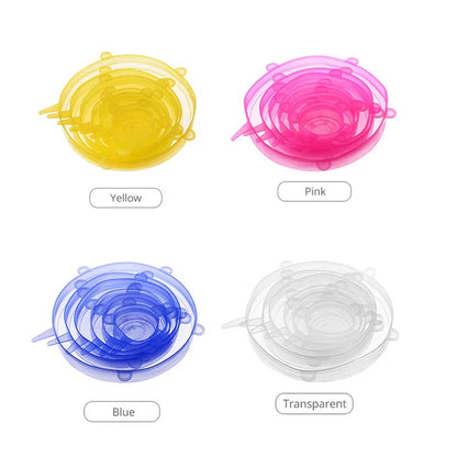 LMETJMA 6/12PCS Reusable Silicone Stretch Lids Kitchen Fresh Keeping Covers Compression Universal Silicone Stretch Lids KC0338