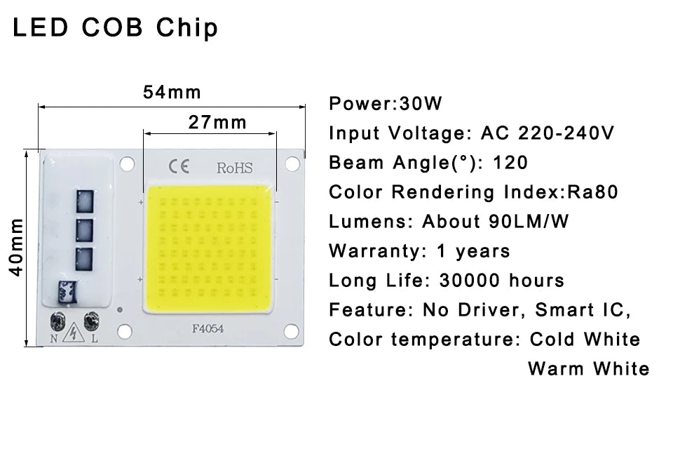 LED Chip 10W 20W 30W 50W COB Chip LED Lamp 220V 240V No Need Driver for Flood Light Spotlight Lampada DIY Lighting