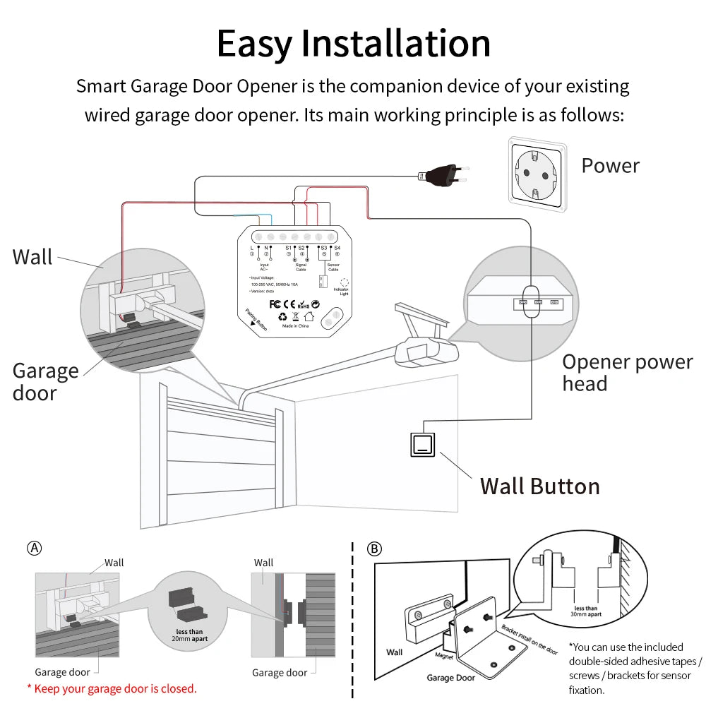 LoraTap Tuya Smart Life Garage Door Sensors Opener Controller WiFi Switch Alexa Opening Home Remote Control Contact Voice