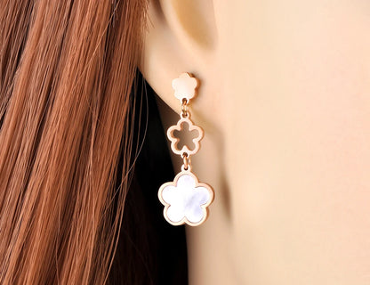 Trendy Stainless Steel White Shell Plum Flower Bohemia Party Earrings For Women Original Design Jewelry kolczyki