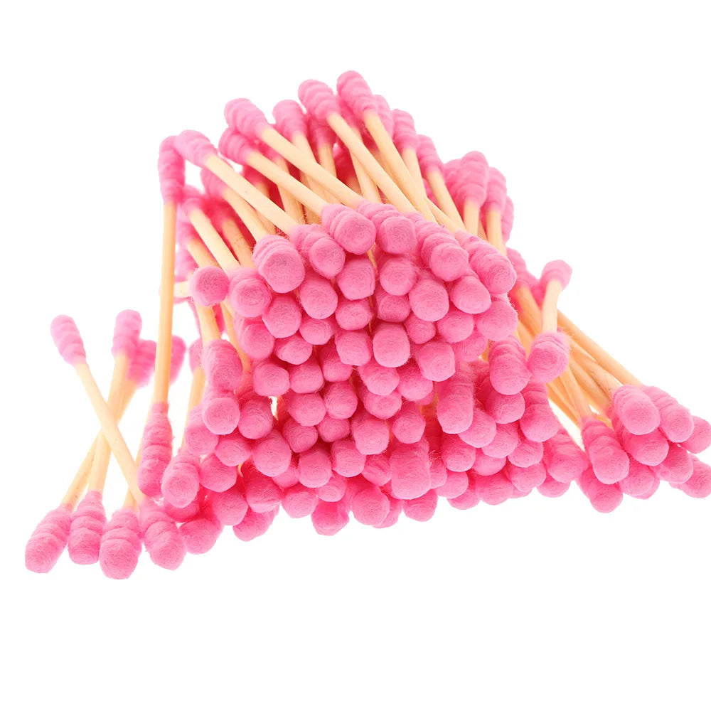 100PCS pink girl heart cute cotton swab stick double head cotton stick disposable makeup remover cotton swab cotton bat
