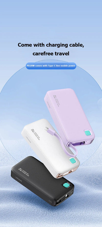 Hot Sale Bank Power With Cable Portable Power Bank PD 20W Fast Charger With Type C Cable Three Charger Port Bank Power