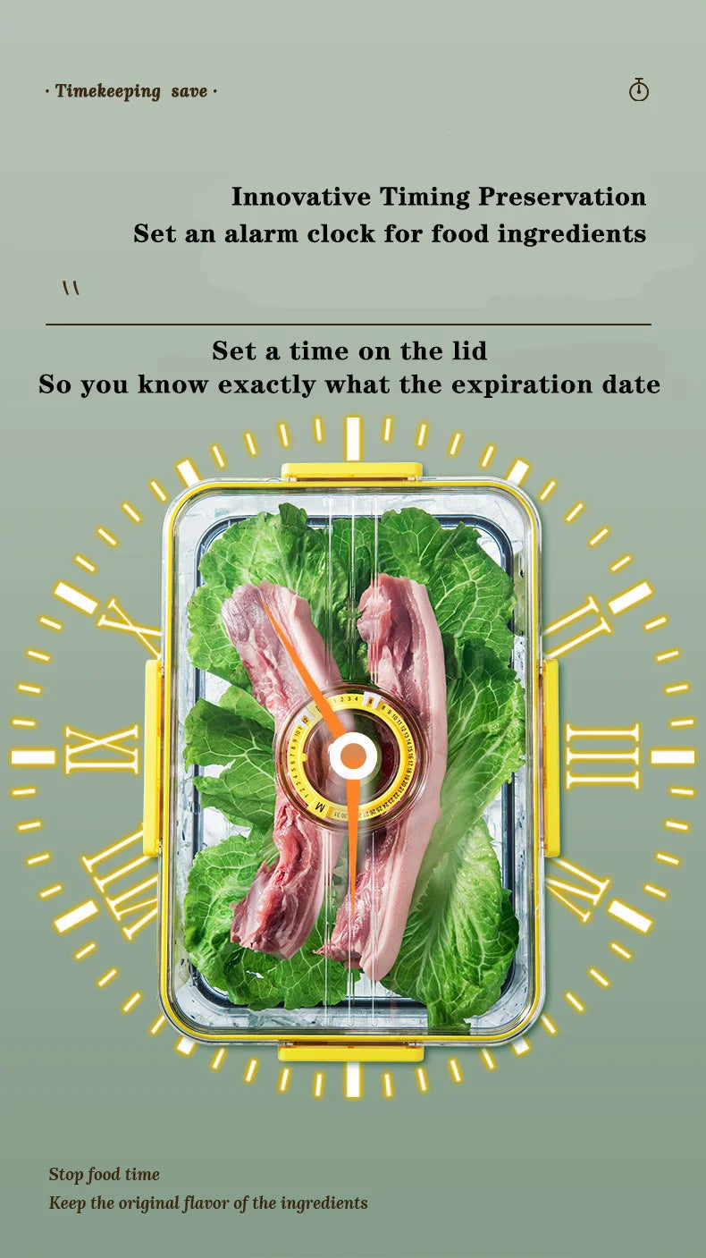 1PCS Timekeeping Kitchen Fridge Organizer Storage Box Lid Refrigerator Thickened Food Pantry Storage Drawer Box Containers Tools