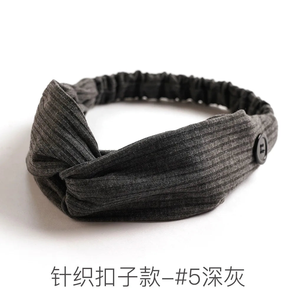 Fashion Women Hair Accessories Masks Anti-leather Button Hair Band Sports Yoga Elastic Cross Solid Color Knitted Headband Fema