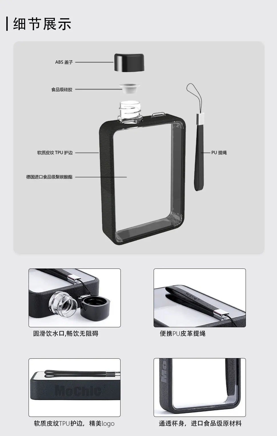 Plastic Flat Bottle for Water Portable Fit in Handbag Free BPA Easy Carry Transparent Bottle DIY Flask Easy to Carry Free Ship