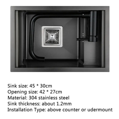 Black Kitchen sink Hidden Single bowl Bar Small Size sink Stainless Steel Balcony sink Concealed black kitchen sink Bar sink