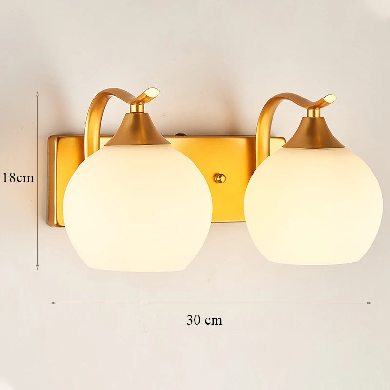 Decorative Modern Wall Lamp with Glass Shade Bedside Bedroom Loft Design Up Down Iron Led Wall Lights Gold for Home Mirror E27