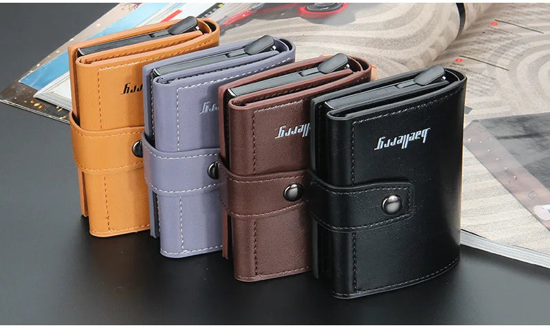 RFID Blocking Protection Men ID Credit Card Holder Wallet Leather Metal Aluminum Business Bank Card Case CreditCard Cardholder
