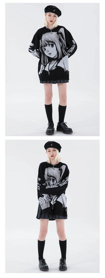 2000s Vintage Knitted Harajuku Kawaii Winter Clothes Women Oversized Sweaters Gothic Long Sleeve Tops Goth Y2k Streetwear Men