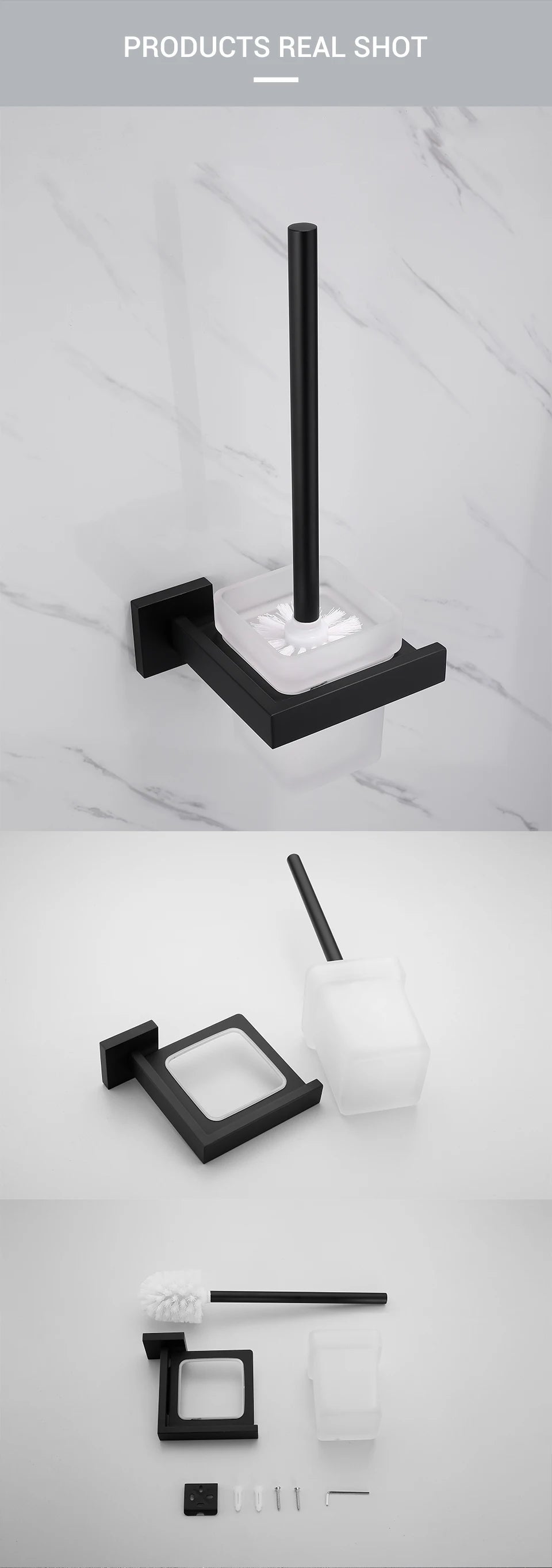 Black Stainless Steel Square Wall-mounted Bathroom Accessories Toilet Brush