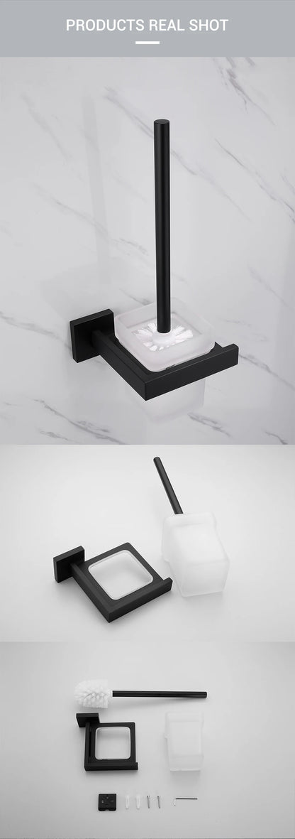 Black Stainless Steel Square Wall-mounted Bathroom Accessories Toilet Brush