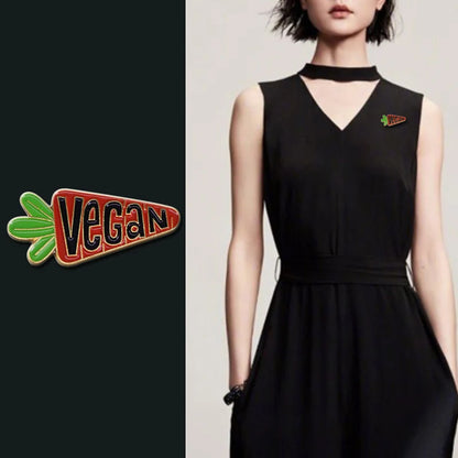 Vegan Enamel Pin Hamburger Broccoli Carrot Pussy Vegetarian Vegetables Badge Cartoon Brooch