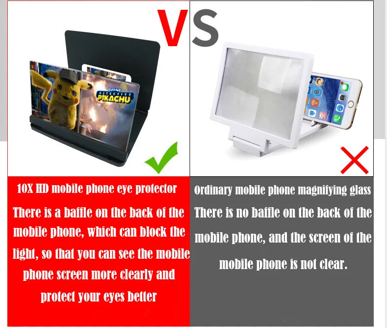 10X Mobile Phone Screen Magnifying Glass HD 3D Magnifying Glass Foldable Pressure Fresnel Lens Screen Magnifier